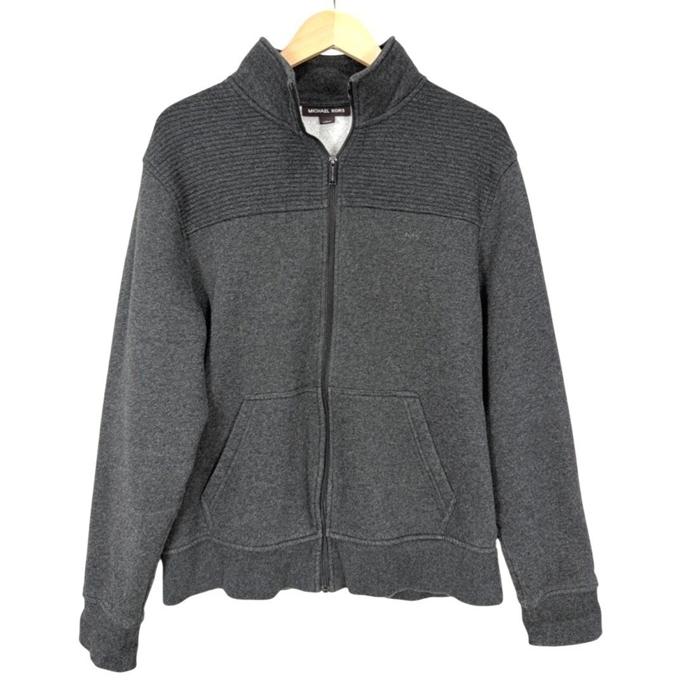Michael Kors Mens Grey Full Zip Mock Neck‎ Ribbed Detail Jacket XL